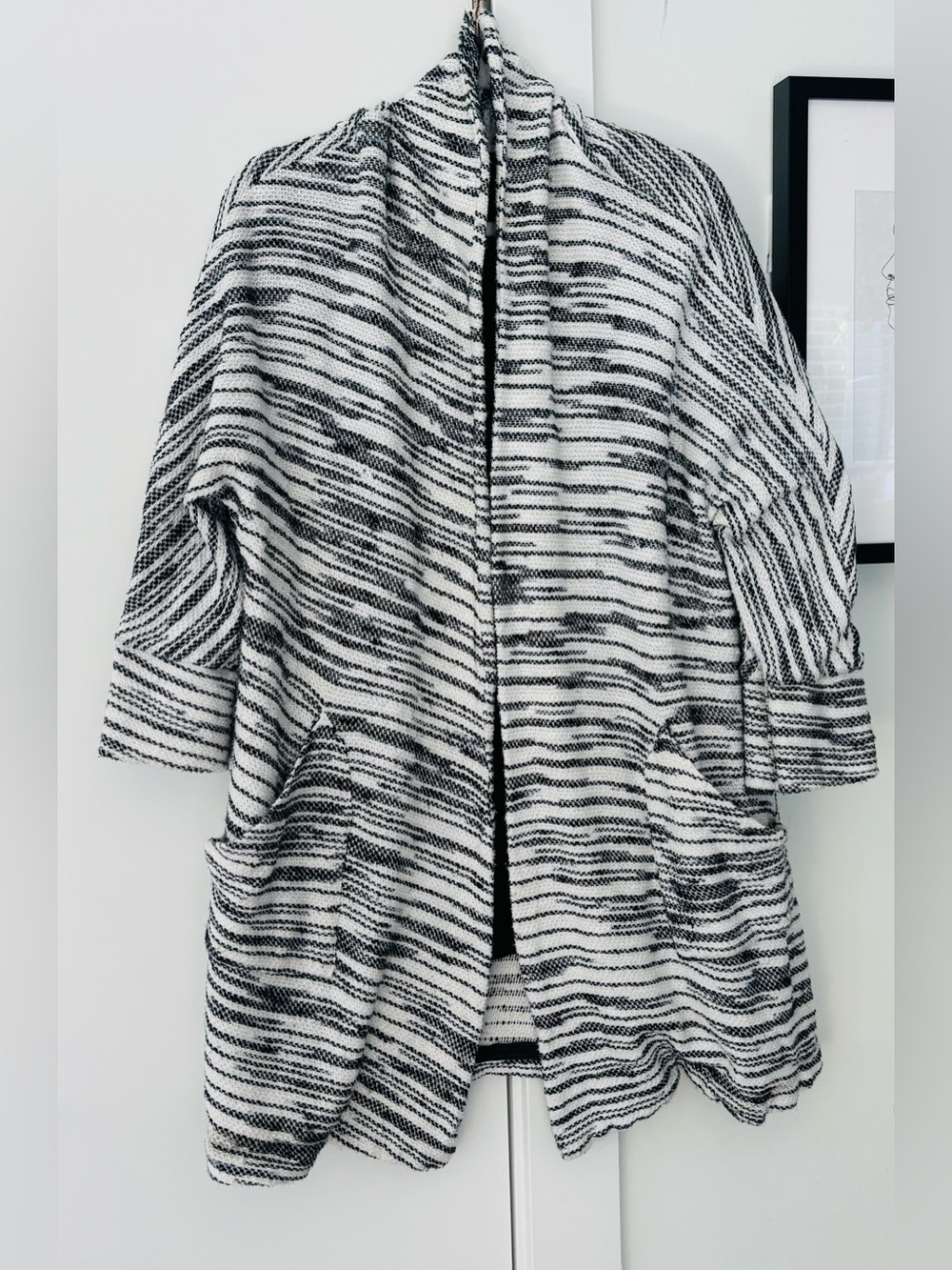 Curator San Francisco Black & White Lined Soft Knit 100% Cotton Cardigan Jacket